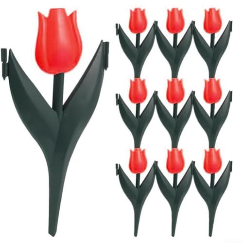 Plastic Landscape Edging Fence in 12pcs with Charming Tulip Design for Garden Outlining (Red Flowers)