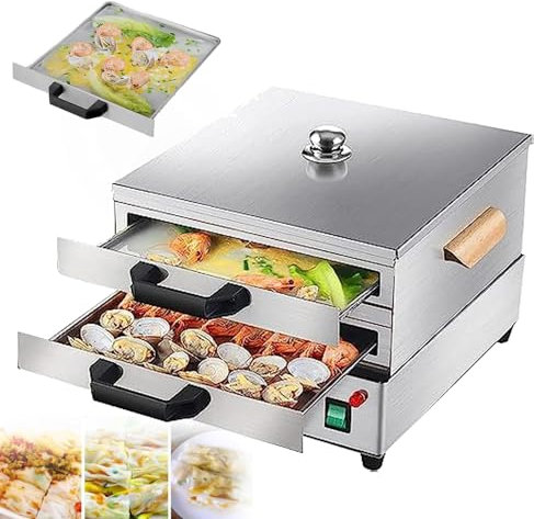 Vaporiera elettrica per riso, in acciaio inox a 2 strati con 3 vassoi, cottura a vapore rapida in 15 secondi, funzionamento e pulizia facili per dim sum, panini, cucina cinese