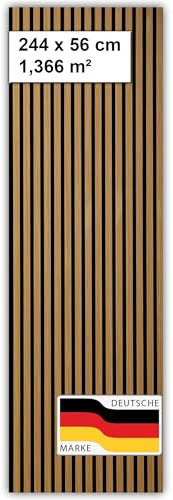Akustikpaneele Holz | je 244x56cm - 1,366 m² - | Echtholz-Furnier (Eiche) & Akustik-Filz (Schwarz) | Wandverkleidung, Geräuschunterdrückung, Schalldämmung, Akustikpaneel, Farbe HWZ:Oiled Oak