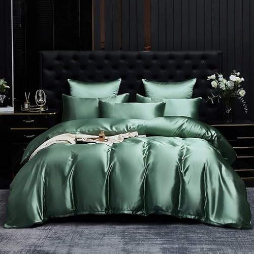 Gezu - Juego de cama (200 x 200 cm, satén, 200 x 200 cm, para adultos, suave, sedoso, brillante, suave, funda nórdica para 2 personas, ropa de cama con 2 fundas de almohada de 65 x 65 cm con