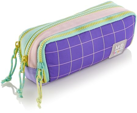 Miquelrius - Estuche Escolar, Portatodo Triple, Rider Violeta | 3 Compartimentos, Fabricado con Botellas Recicladas, Cierre de Cremallera, Organiza el Material Escolar, Vuelta al Cole