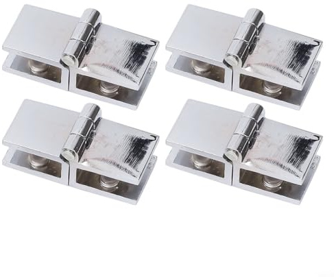 Lot de 4 charnières double face pour porte de douche en verre, convient pour une épaisseur de 5 mm à 8 mm, alliage de zinc avec vis à tête caoutchoutée