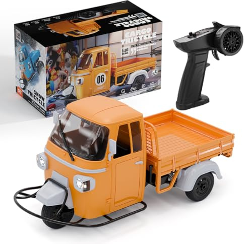 Brickaro RC Dreirad-Modell, Maßstab 1:10, 2,4 G, vollproportionales RC-Dreirad mit realistischem Rückwärts-Sound, synchronisierten Lichtern und einstellbaren Gängen, Geschenk für Erwachsene und