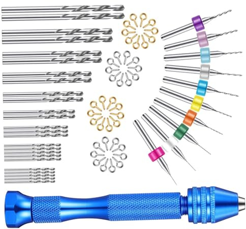 ELAYARD 76 Stück Teiliges Mini Handbohrer Set mit Präzisions Bohrern Blauer Netzgriff Spiralbohrer Hakenpins Leichtes Manuelles Holz und Bastelwerkzeug für Gravur Modellbau und