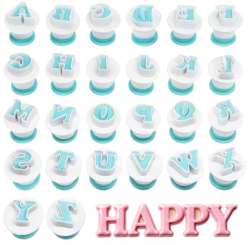 26 Stück Großbuchstaben Fondant Ausstecher, Buchstaben Ausstecher, Ausstechformen Buchstaben Set, Pop up Stempel, Geeignet für Geburtstage, Hochzeiten, Partys und zum Dekorieren von Kuchen