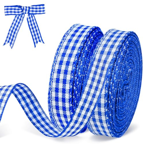 JAXICREY 20m Geschenkband Kariert, Schleifenband Kariert Blau, Geschenkbänder Breite 10mm, Dekoband, Blaues Ribbon Band, Satinband, Geschenkpapier für Geschenk, Hochzeit, Brautparty