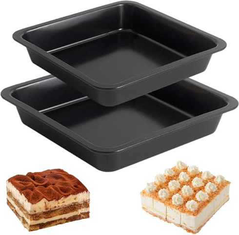DAGLLGEW Teglia quadrata 2 pezzi 8 ＆ 8, 7 Teglia quadrata antiaderente in acciaio al carbonio Facile da pulire per cuocere torte Brownie Teglie per brownie