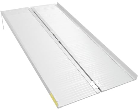 Rollstuhlrampe Rampe Rollstuhl,Klappbare Rollstuhlrampe,300kg Tragfähigkeit,150 * 73 cm,Rollstuhl Rampe mit Griff,für Stufen, Treppen, Schwellen,Silber