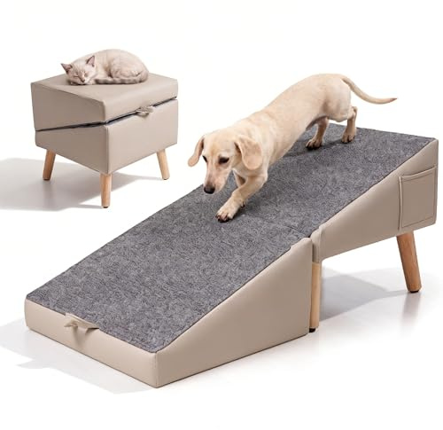 Hunderampe für Sofa & Bett, 40 cm 2-in-1 Hundetreppe für Klein, Hunde | Hundetreppe für Bett, Indoor-Tier-rampe mit 23°sanfter Neigung, Gelenkschonung für Senioren verletzte Haustiere, Ottoman-Stil