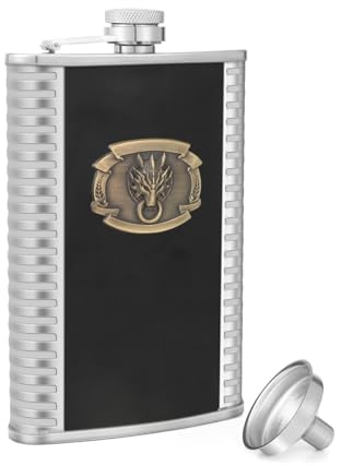TANEAXON Flasque de poche en acier inoxydable avec entonnoir et boîte Motif dragon 283,5 g
