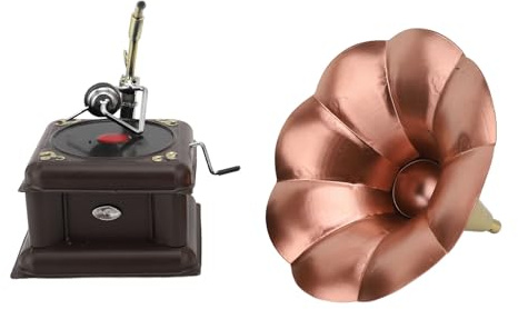 Modèle de phonographe Vintage, Ornement de Gramophone rétro, décoration de Tourne-Disque nostalgique résistant à la Corrosion en Fer avec des détails réalistes pour l’Affichage sur (Bronze Rouge)