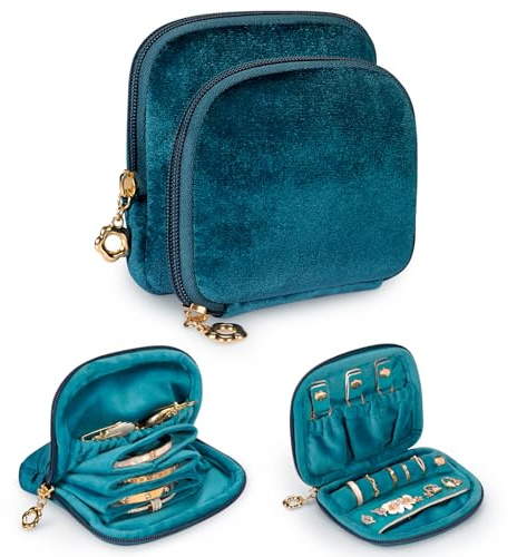 SITHON Double Layer Travel jewellery Case with Ring Holder, Green
