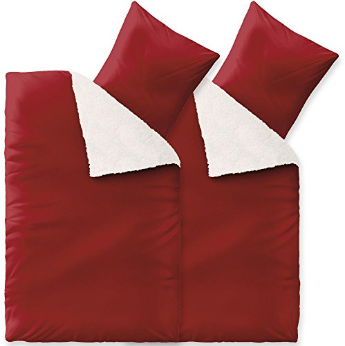 CelinaTex Fantasia Bettwäsche 135 x 200 cm 4teilig Nicki Bettbezug Sherpa Lammfell-Optik Bezug Sandy rot
