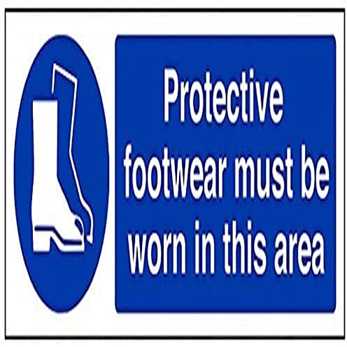 vsafety 41091 ax-s Schutz Schuhe zu tragen, in diesem Bereich Pflicht Schutzbekleidung Schild, selbstklebend, Landschaft, 300 mm x 100 mm, blau