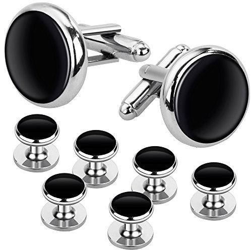 Best Gift for Men Rovtop Mens Cufflinks and Studs, Tuxedo Shirt Cufflinks and Studs Set for Men, Brass Cuff Links and Shirt Studs for Wedding/Banquet/Ceremony/Business
