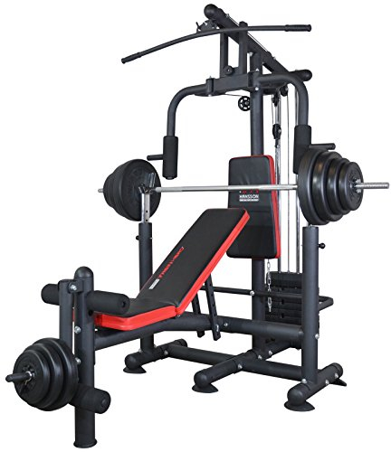Train Hard Universal Kraftstation Hantelbank Multifunktion mit Hantelablage Latzug Butterfly Beinstrecker Beinbeuger 60kg Gewichten klappbar