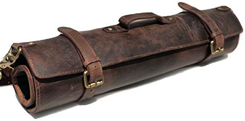 vintage crafts Messerrollen-Set aus echtem Büffelleder, Bestecktasche, Organizer, Aufbewahrungstasche, Reisefreundliches Geschenk für Männer und Frauen