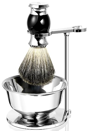 GRUTTI Rasierset, Badger Brush Soap Bowl und Rasierständer für Herrengeschenke,Rasiererhalter für Herren + Rasierschale + Rasierpinsel,traditionelles Nassrasierset,manueller Rasierreiniger für Herren