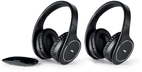 Meliconi HP Easy Digital Bundle, 2 cuffie TV stereo wireless, 100% digitali, con ingresso audio analogico/digitale e base trasmettitore dimensionale nero, Wireless Duo