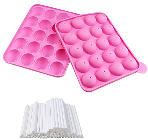 Zasiene Molde Lollipop Moldes de Silicona para Piruletas Molde Cake Pops con 20 Palitos de Piruletas para Chocolate Piruletas Pasteles Herramientas de Horneado