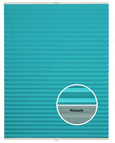 ondeco Plissee Thermo ohne Bohren mit Klemmträger,Sonnenschutz für Fenster innen, lichtschutz und Blickdicht, Faltrollo Sichtschutz für Tür, Jalousie Rollo leicht verdunkelnd Türkis 40x130 cm