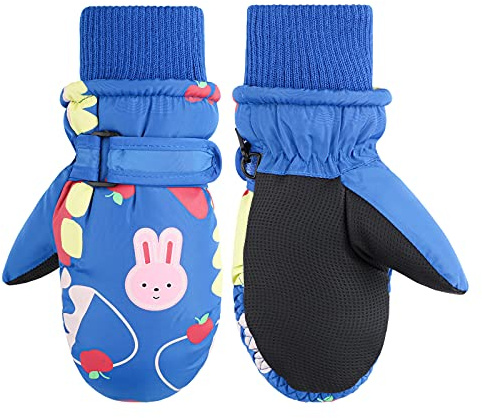 Guanti invernali da sci per bambini, impermeabili, antiscivolo, foderati in peluche, caldi guanti da coniglietto per bambini e bambine dai 2 ai 5 anni