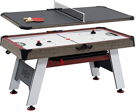 Hall of Games 5.5' Arcade Air Powered Hockey Table and Tennis Top 2-in-1 with Pusher, Puck, Net, and Paddle Set