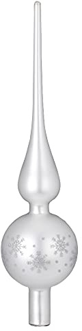 Inge Glas Christbaumspitze dekoriert 28cm | Weihnachtsbaumspitze Glitzer Sterne Schneeflocken | Spitze aus Glas (Frosty Silver weiß matt)