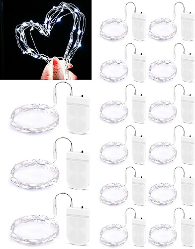 ERKOON LED String Light 15pcs Fairy Lights Battery Operated Battery Fairy Lights, 2M/20 LED Indoor Outdoor for DIY Starry Firefly for Bedroom, Christmas, Party(Cool White)