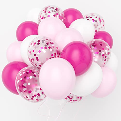 Luftballons Rosa Pink Weiß 60 Stück, Pink Konfetti Ballons Weiße Helium Luftballons Fuchsia Hellrosa Latex Lallons für Erwachsene Frauen Geburtstag Hochzeit Verlobung Dekoration