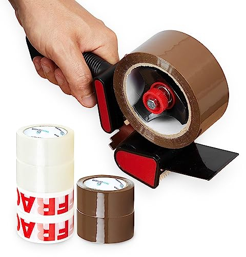 Paketklebeband mit Handabroller Set, Handheld Paketbandabroller und Rollen Paketklebeband zum Verpacken Extra Strong PVC-Klebebändern (Spender Gemischt, 1er-Pack)