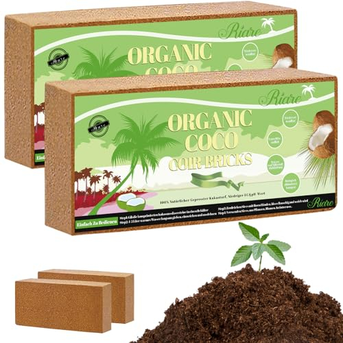 Riare 2 x 650g Organic Coco Coir Bricks- 100% Natural Compressed Coco Brick 16L Coconut Fiber Substrate High Expansion Coco Coir Pith Coconut Husk for Garden (2)