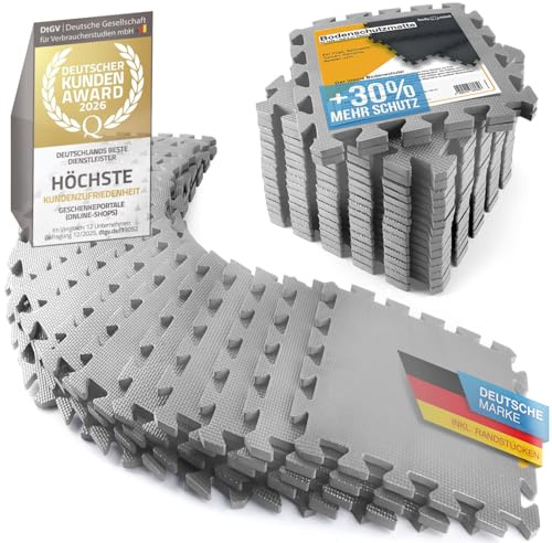 Tapis de Protection du Sol XXL Set; Mat de Fitness Protection du Sol Tapis Puzzle; Tapis de Gymnastique, de Sport & Salle de Fitness Garage Piscine env. 1,5 m². (Gris)