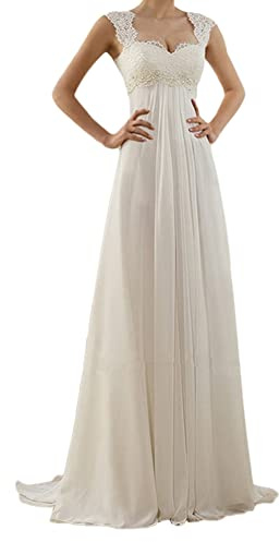 YOUCAI Spitzen Brautkleider Lang Hochzeitskleider Ballkleider Prinzessin Ärmellos Brautkleid Spitzekleid Abendkleid Maxikleid,Weiss,EU48
