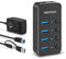 RSHTECH Hub USB 3.0/USB C Alimentato a 4 Porte, Alluminio Hub USB con Alimentazione 10W(5V/2A), cavo Dati Ibrido 2 in 1 (Type A/Type-C) e Interruttore Indipendente USB Hub, RSH-ST04