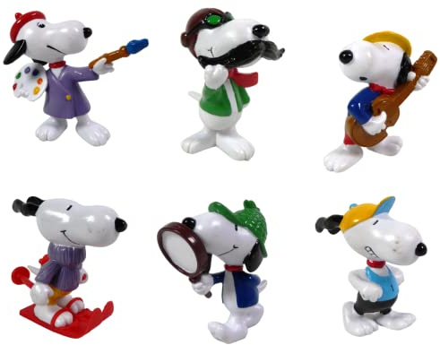 OPO 10 Lotto di 6 Figurine Snoopy 6 cm, Pittore + Chitarrista + sciatore + Detective + Aviatore + atleta / LSN1