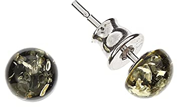 Bernstein Ohrringe von Artisana-Schmuck, runde grüne Ohrstecker mit Bernstein, Fassung 925/000 Sterling Silber rhodiniert