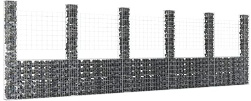 Lechnical U-shape Gabion Basket with 6 Posts Iron 620x20x200 cm,U-shape Gabion Basket,Gabion Basket,Mesh for Stones,Garden Decor Wall Partition