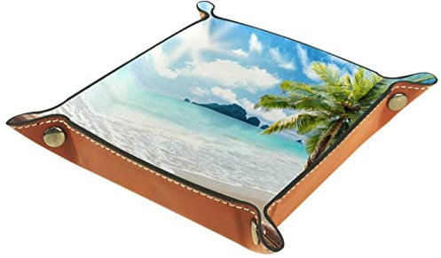 suojapuku Ledertablett,Leder Strandpalme aus Holz Tablett,Taschenleerer Tablett für Aufbewahrungsschlüssel-Münzen-Schmuckuhr