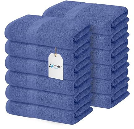 Avalon Towels Bath Towels for Bathroom 100% Cotton Blue Bathroom Towels Pack of 12 (24x48 inches) - Quick Drying Bath Towels Set Small, Light Weight & Absorbent Perfect Gym & Pool Towel Set