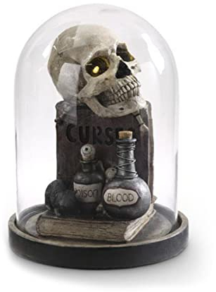 Horror-Shop Campana di Vetro con Teschio Luminoso E Libri di Incantesimi 31 Cm
