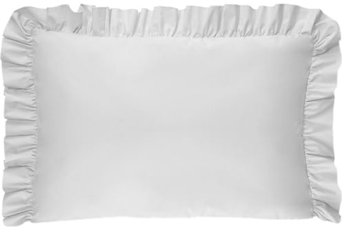 Balbina Kissenbezug 40 x 60 cm für Kinder & Babys, Kopfkissenbezug Baumwolle, für Kinderzimmer, Kinderwagen oder Kinderbett, Baumwoll-Kopfkissenbezug mit Rüsche & Reißverschluss, Grau