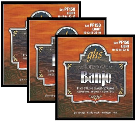 GHS Strings PF150 Banjo-Saiten, Phosphorbronze, 5 Saiten, leicht, 3 Stück (3 Sets)