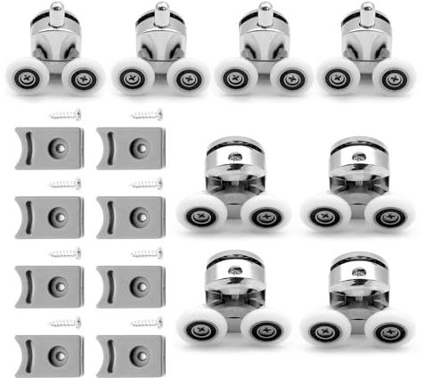 Lot de 8 roulettes de rechange pour porte de douche en verre de 23 mm | Glissières de porte de douche | Glissières de porte de douche doubles pour cabine de douche, salle de douche, rouleau de porte