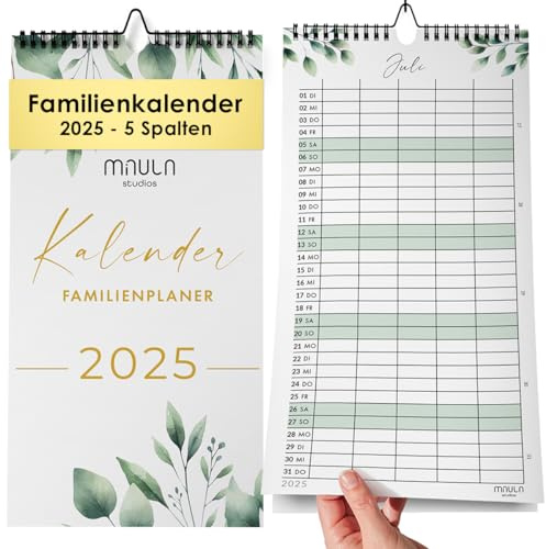Familienplaner 2025 5 Spalten - Wandkalender 2025 Groß - Familienkalender 2025 5 Spalten - Kalender 2025 Familienplaner - Kalender 2025 Wandkalender - Jahreskalender WC009_25_greenery_D