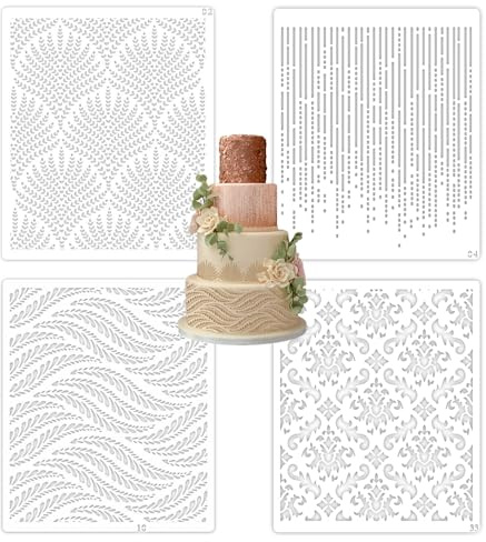 Stencil per Torte Decora Hollow 4 Pezzi Bella e Riutilizzabile Stencil per Goffratura Torta Modelli per la Stampa di Torte Stencil per Torte Fiori Motivo per Torta Decorazioni