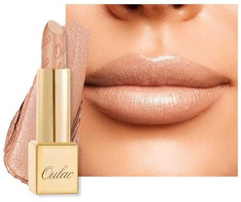 OULAC Lippenstift Metallic Glanz Finish, Nude Langanhaltender Glitzer Lippenstifte, Feuchtigkeit und Glanz für die Lippen, Intensive Farbe Feine Textur, Vegan, 4.3g (GM01) Serene