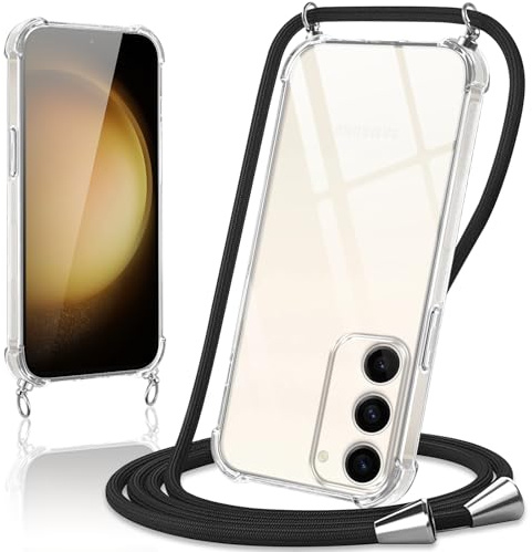 Coiwxmoi Coque avec Cordon pour Samsung Galaxy S23 5G 6,1, Collier Réglable Téléphone Étui Portable Lanyard Case Transparent Souple Silicone TPU Housse Antichoc Protection Cover, Noir