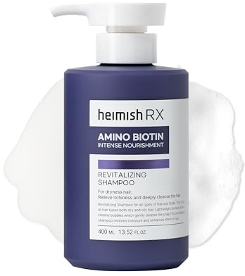 HEIMISH RX Amino Biotina Champú Revitalizante - Limpieza suave, hidratante, volumen y alivio de la picazón, para todo el cabello y cuero cabelludo con aminoácidos y biotina, 400 ml (13,52 oz)
