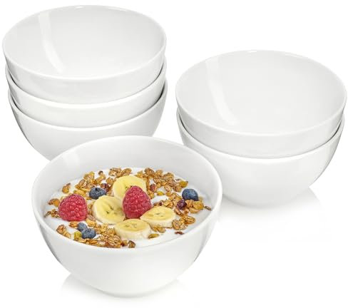 SÄNGER | Müslischalen Marlo 6 tlg, Müsli Schüssel Set 6 Personen, Porzellan Bowl Schüssel, Schale, Spülmaschinenfest, Müsli Schale Weiß mit moderner Form 500 ml | PREMIUM COLLECTION